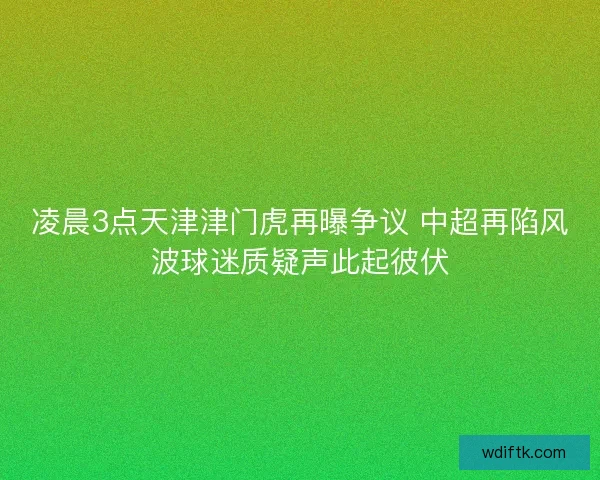 凌晨3点天津津门虎再曝争议 中超再陷风波球迷质疑声此起彼伏